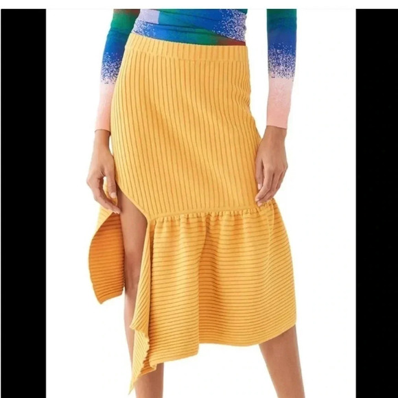 Amur yellow ribbed asymmetrical midi skirt - Picture 8 of 14